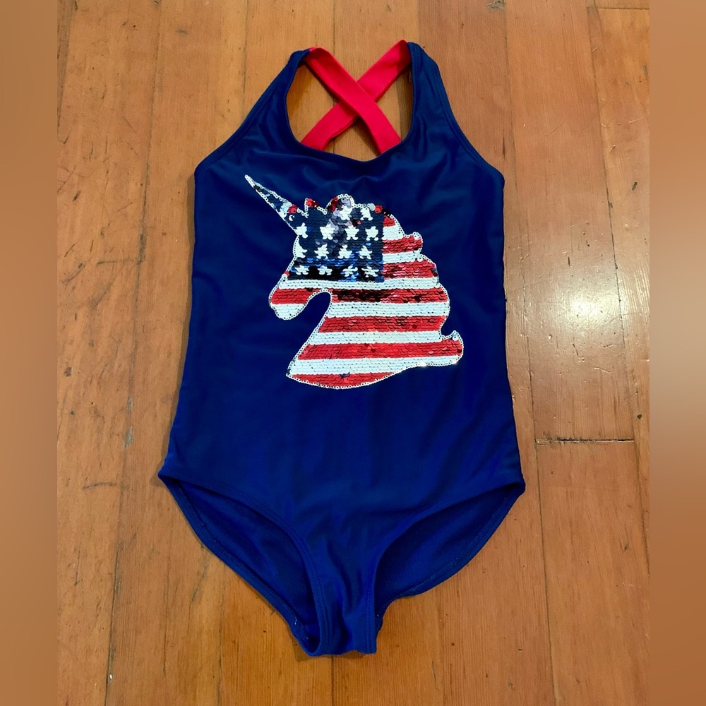 bmagical by btween Girls One-Piece Sequin Swimsuit Size 7